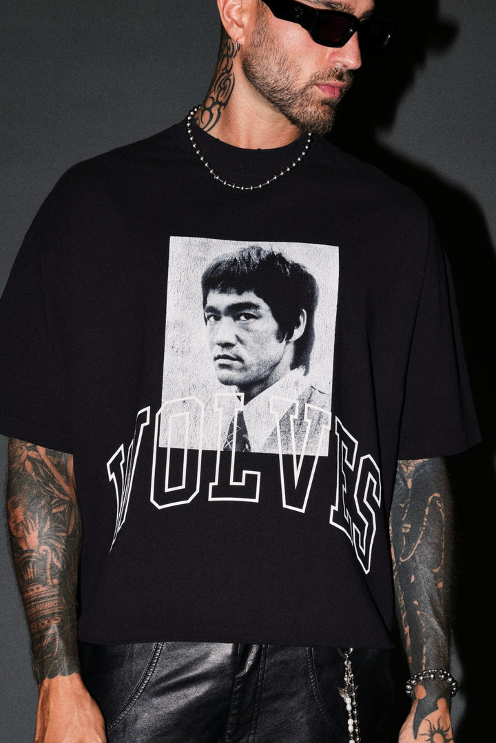 Bruce Lee Forever Distressed Grunge Box Cut Tee V2 in Black