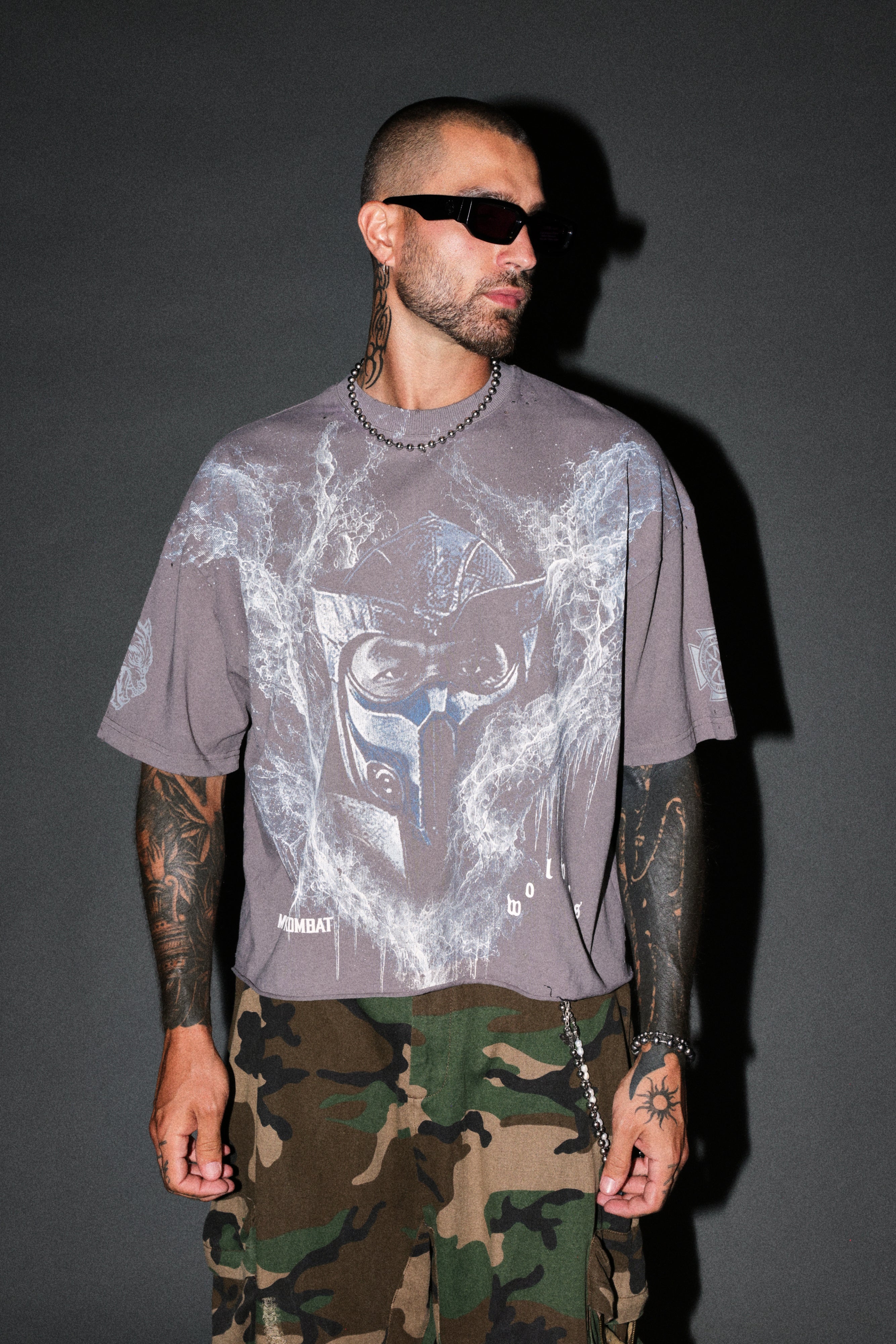 Sub-Zero Distressed Grunge Box Cut Tee V2 in Slate Gray