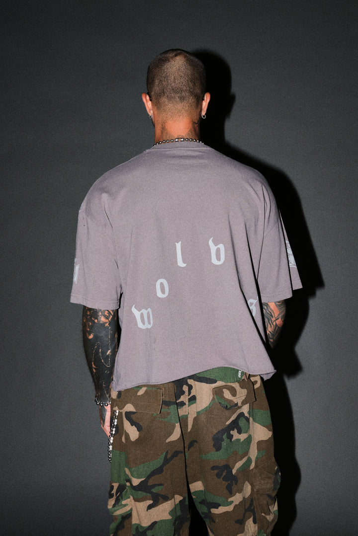 Sub-Zero Distressed Grunge Box Cut Tee V2 in Slate Gray