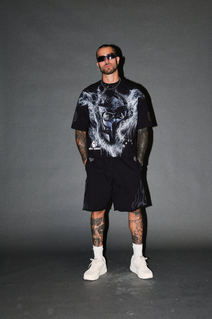 Fight Or Flight Grunge Oversized Raw Hem Post Lounge Sweat Shorts in Black