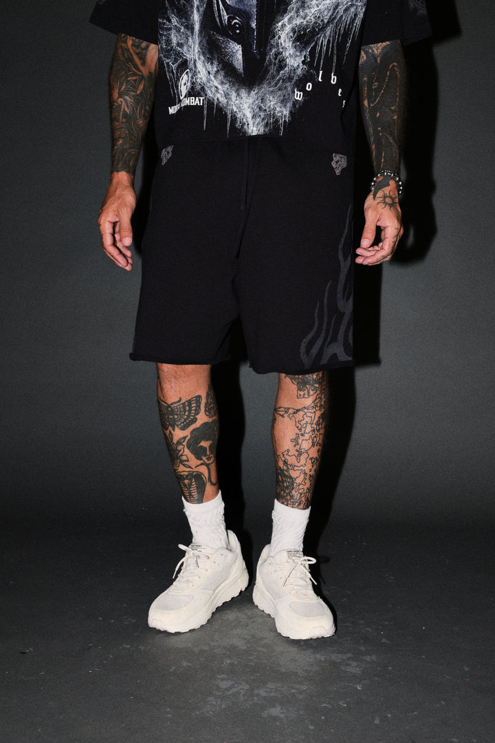 Fight Or Flight Grunge Oversized Raw Hem Post Lounge Sweat Shorts in Black