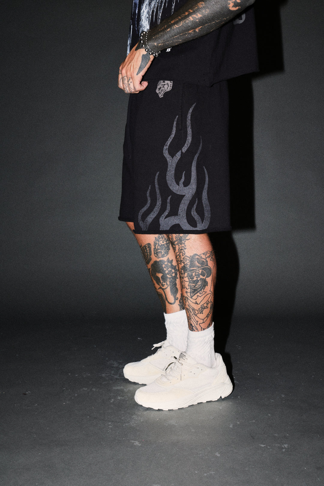 Fight Or Flight Grunge Oversized Raw Hem Post Lounge Sweat Shorts in Black