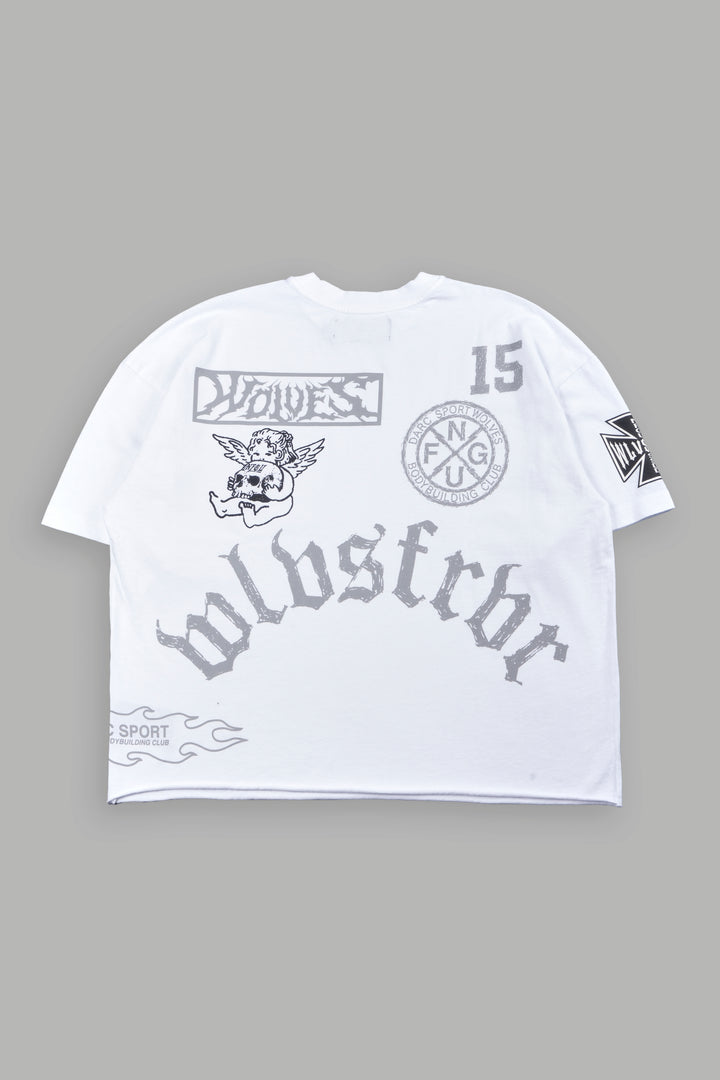 Flash Core Grunge Mid Length Raw Hem Tee In White