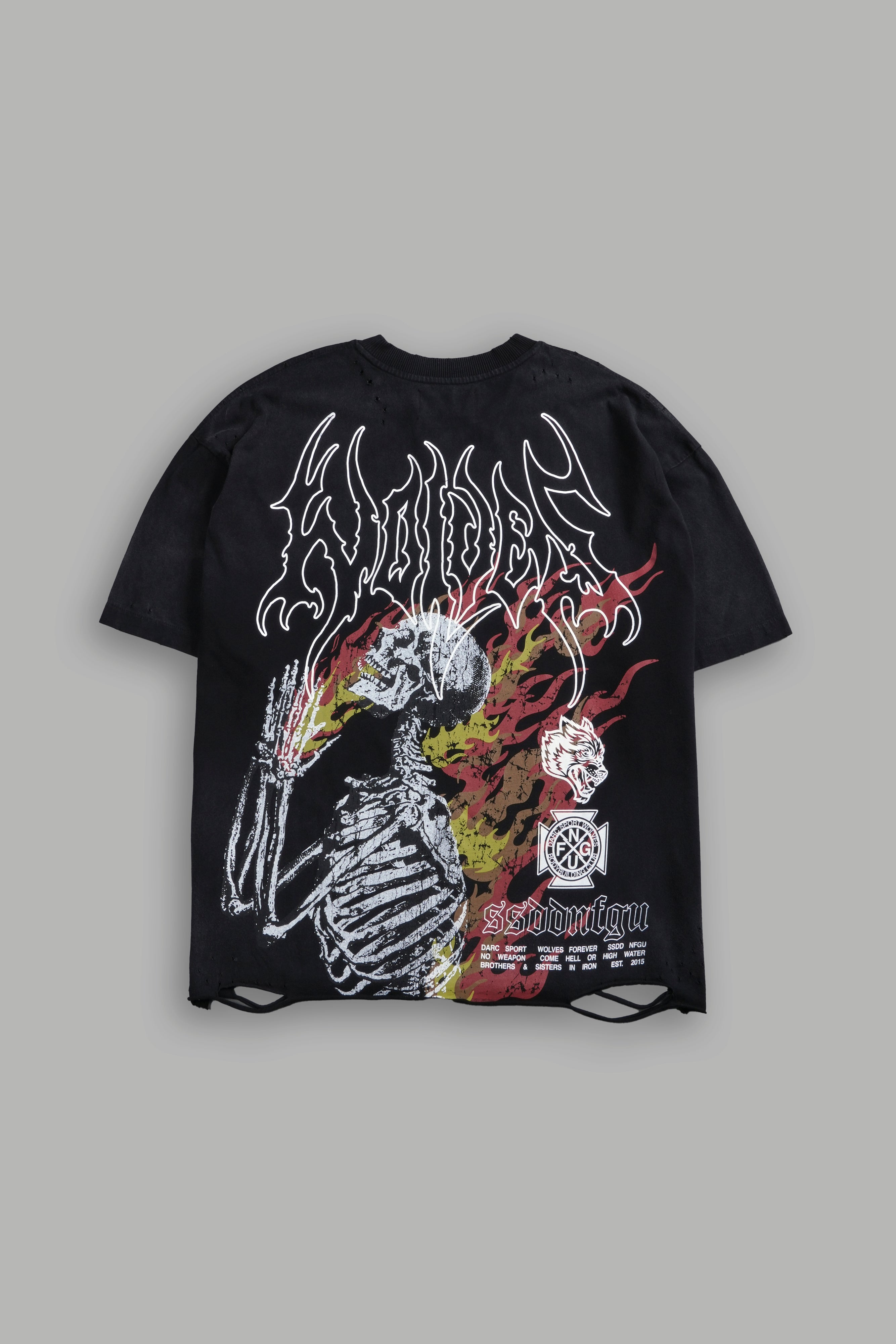 Mori Flames Distressed Grunge Tee in Black Drift Wash – DarcSport