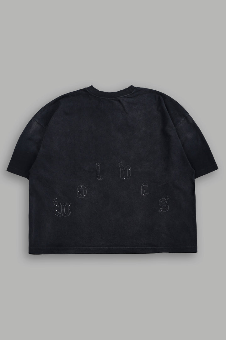 Our Crest Grunge Paul Box Cut Pocket Tee In Black Super Sun Fade