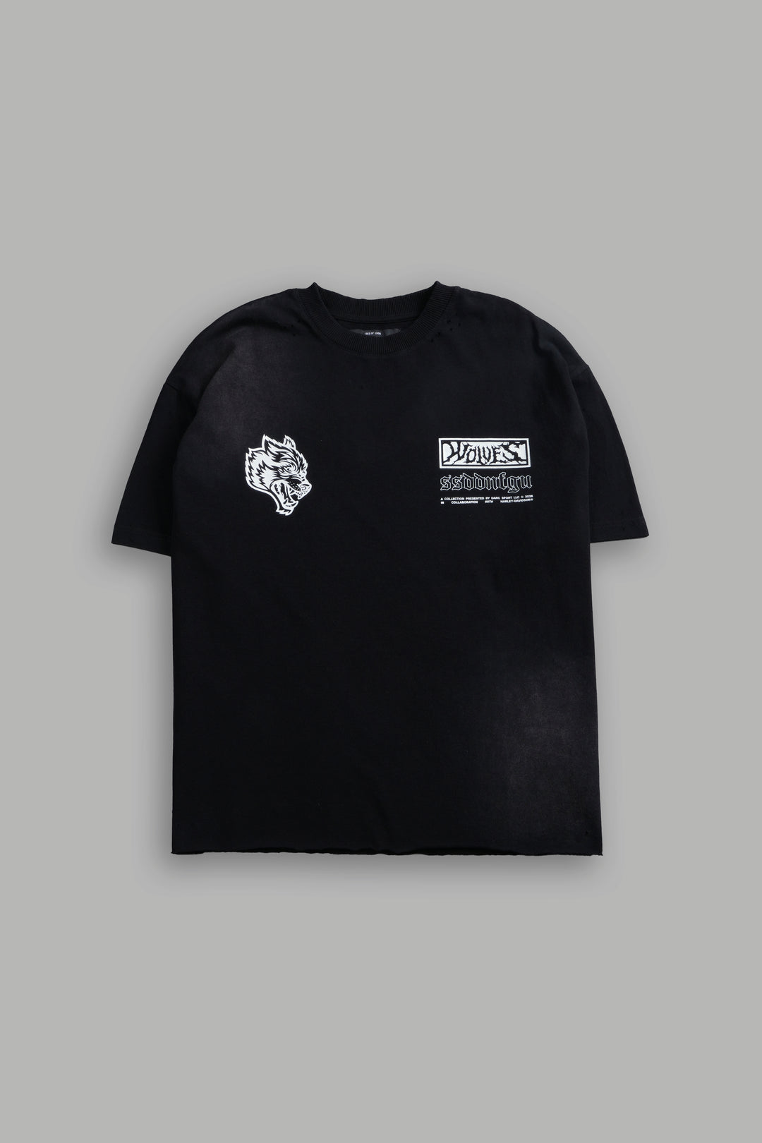 Ride Forever Distressed Grunge Mid-Length Raw Hem Tee in Black Sun Fade