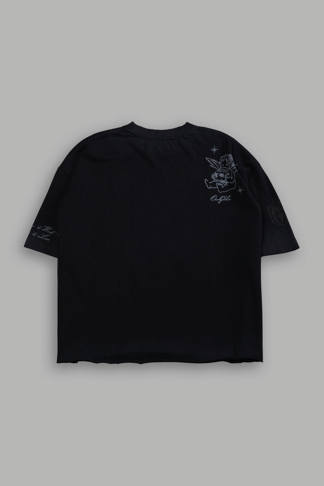 Fallen Cherub Grunge Raw Hem "Box Cut" Tee in Black Drift Wash