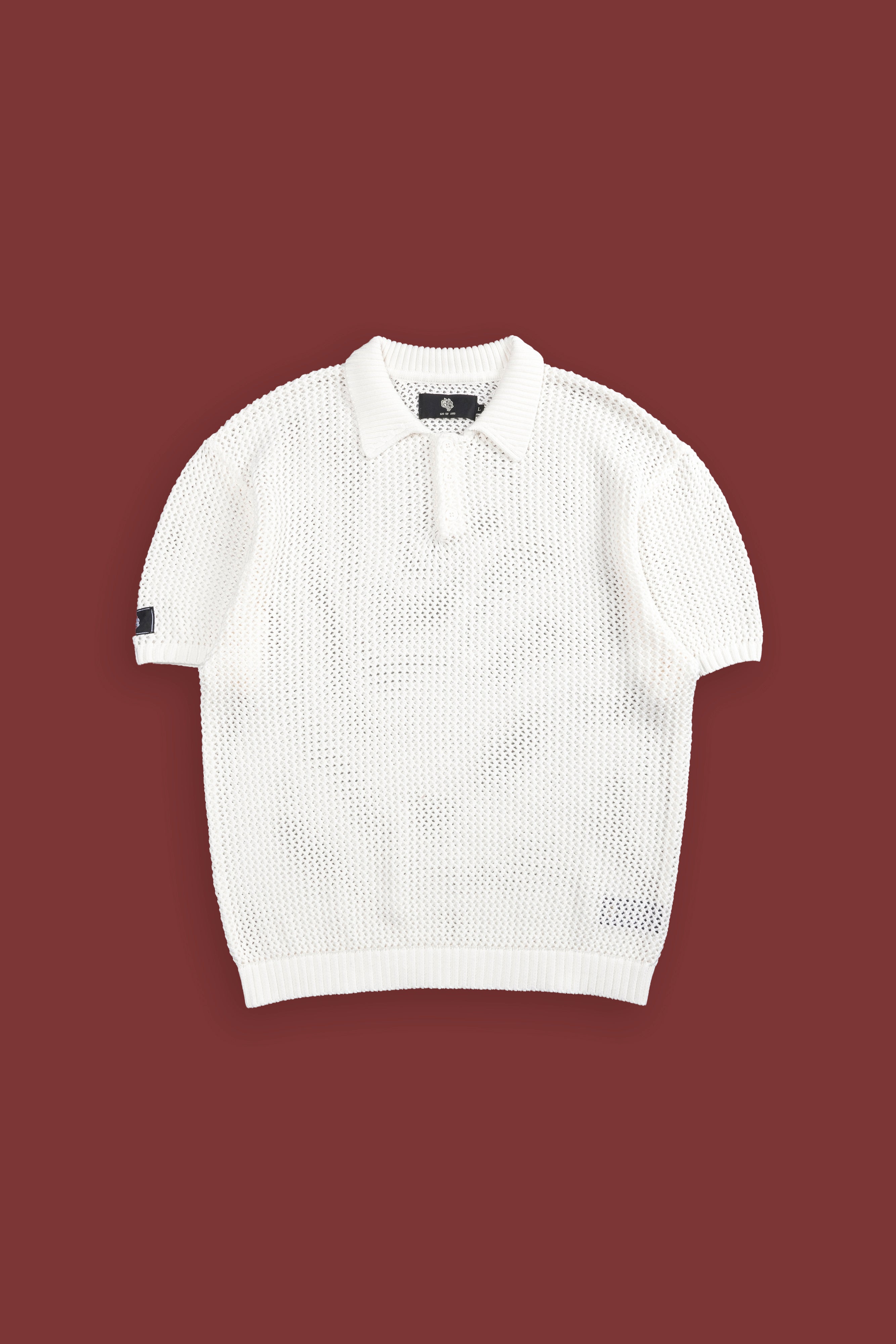 Wolf Patch Claude Knit Polo in Cream