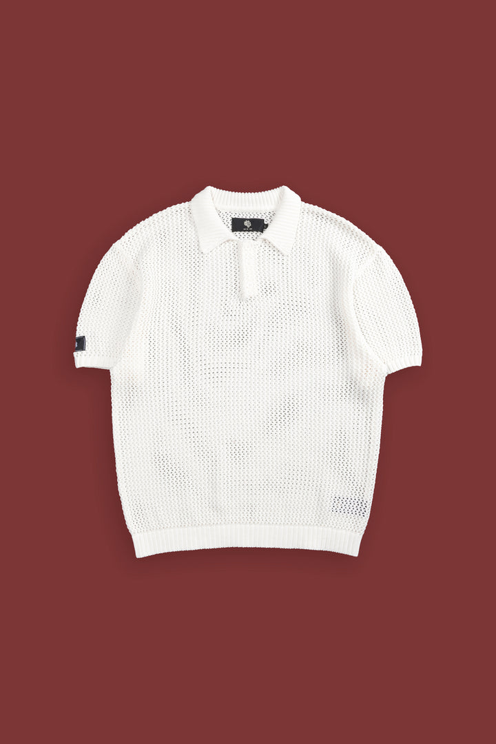 Wolf Patch Claude Knit Polo in Cream