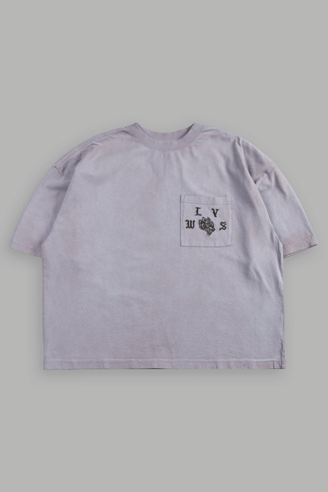 Our Crest Grunge Paul Box Cut Pocket Tee In Pale Gray Super Sun Fade