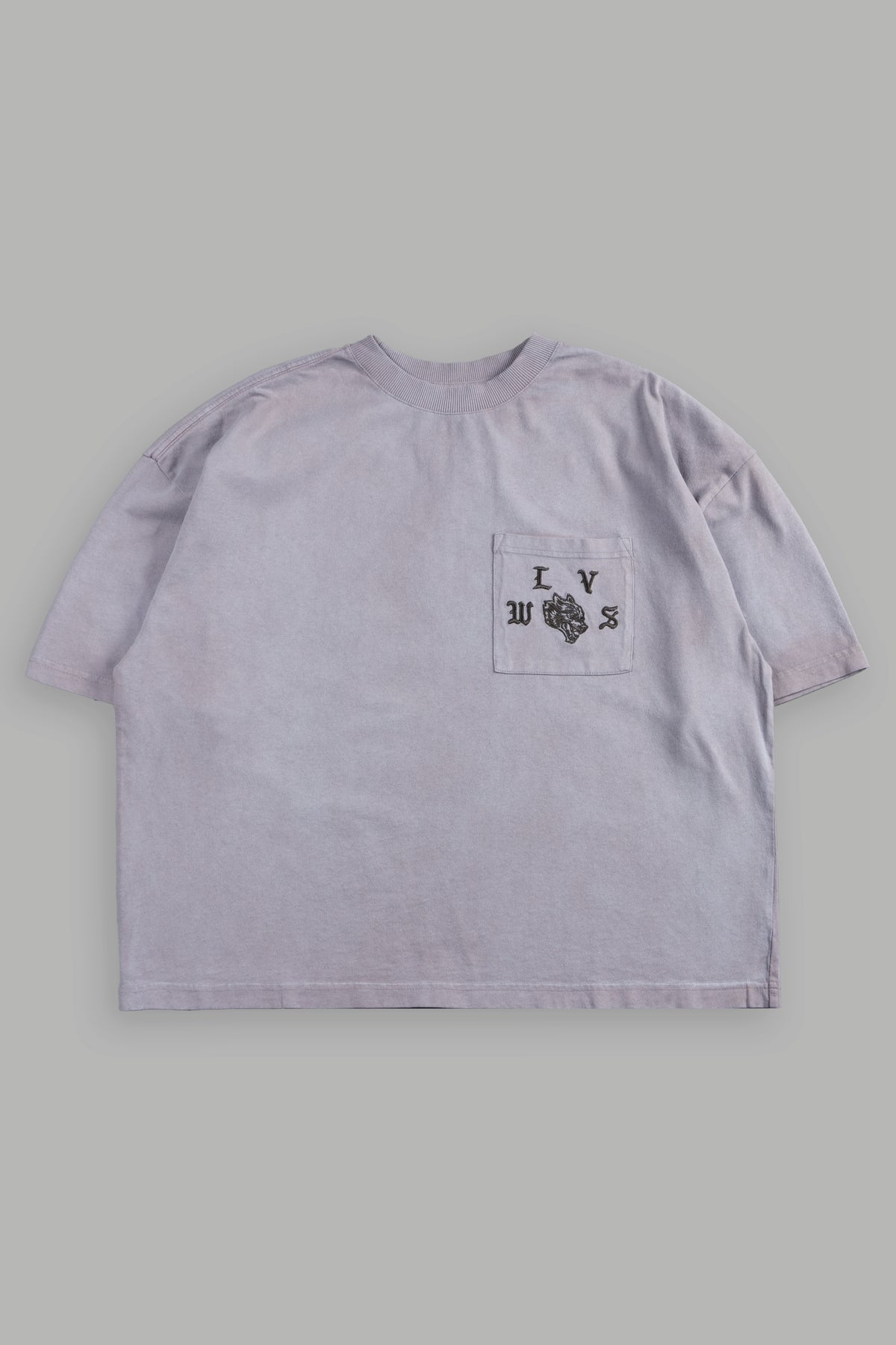 Our Crest Grunge Paul Box Cut Pocket Tee In Pale Gray Super Sun Fade