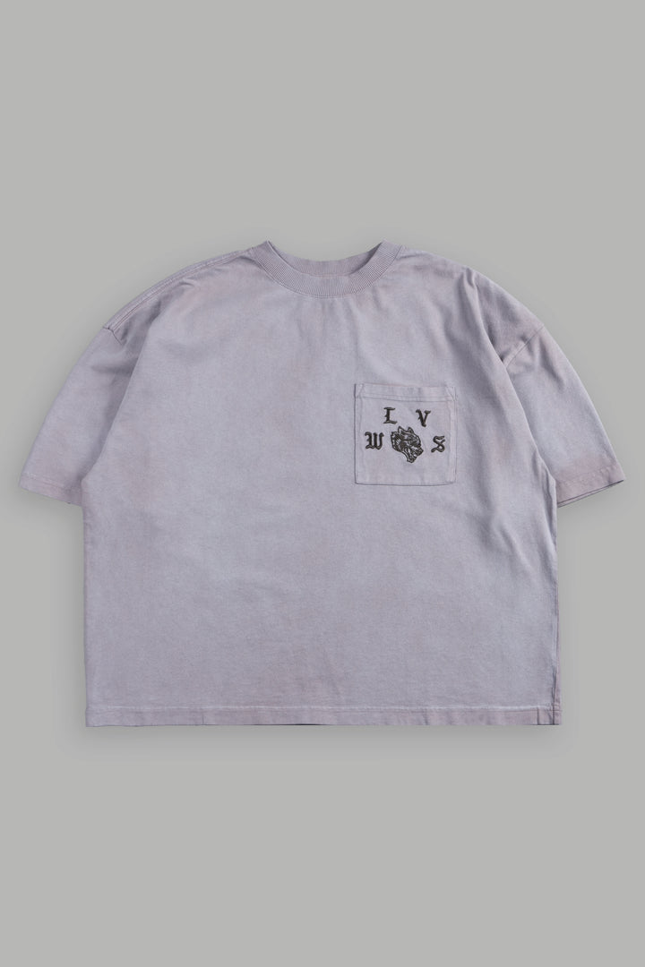 Our Crest Grunge Paul Box Cut Pocket Tee In Pale Gray Super Sun Fade