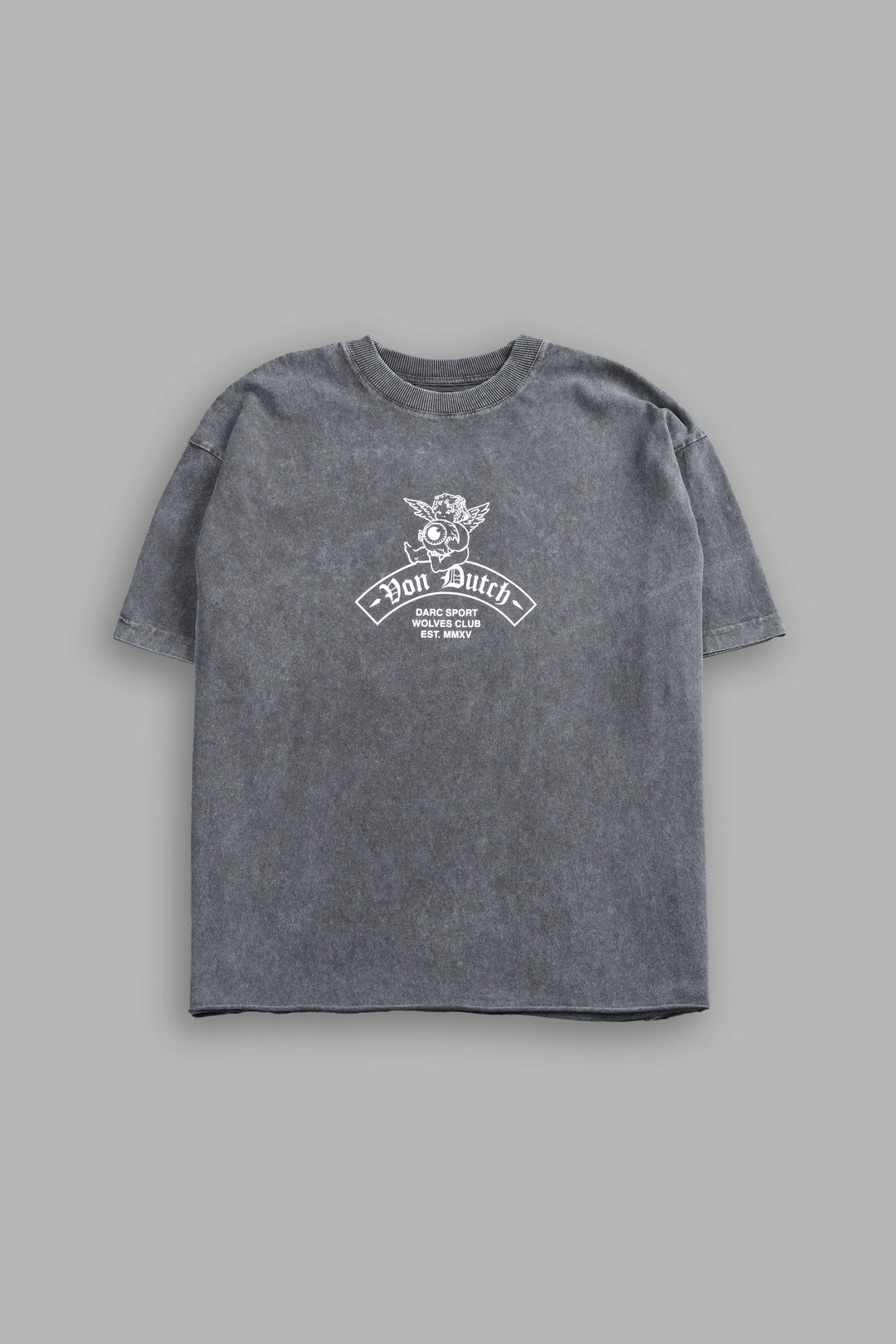 Darc Covenant Grunge Mid-Length Raw Hem Tee in Wolf Gray