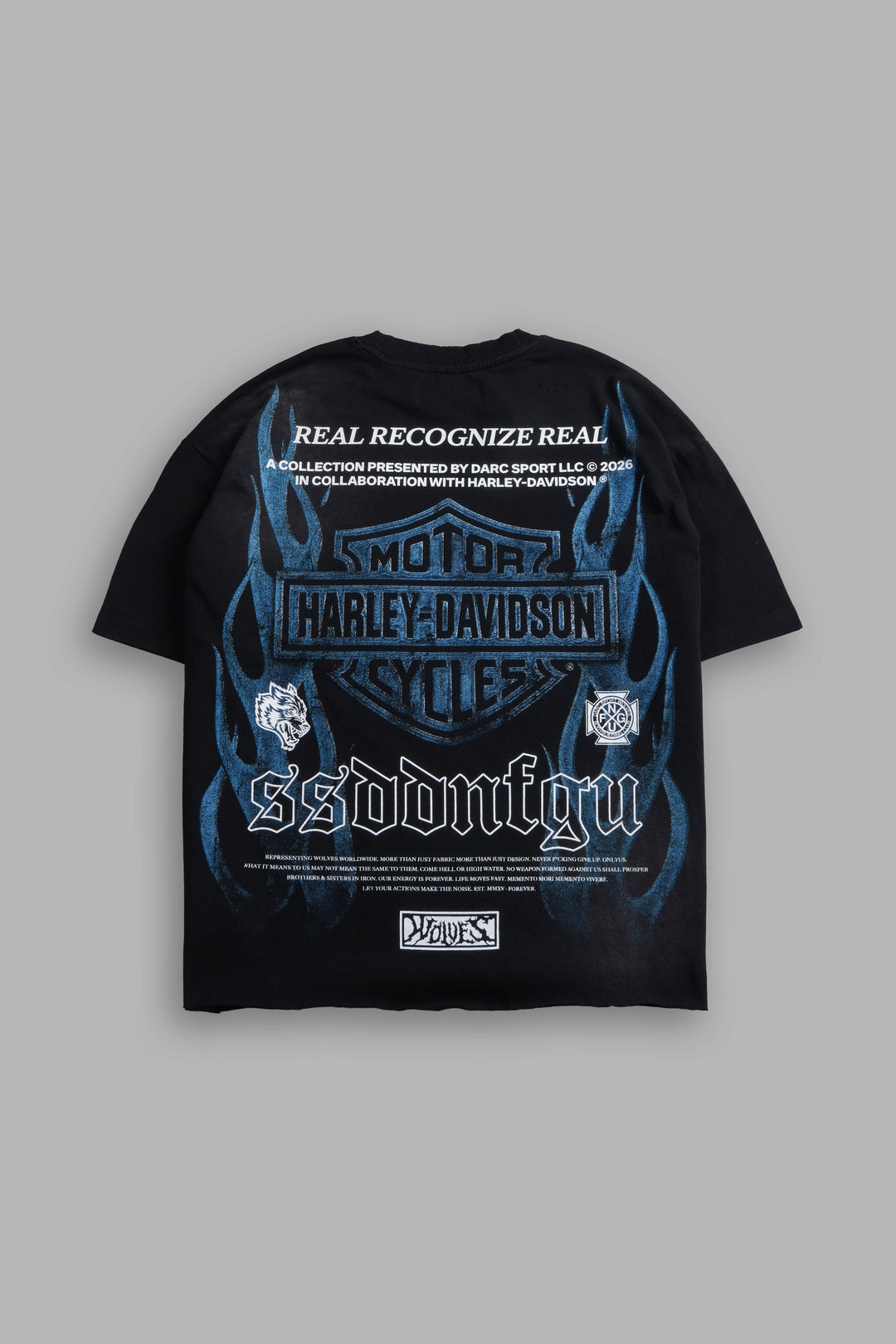 Ride Forever Distressed Grunge Mid-Length Raw Hem Tee in Black Sun Fade