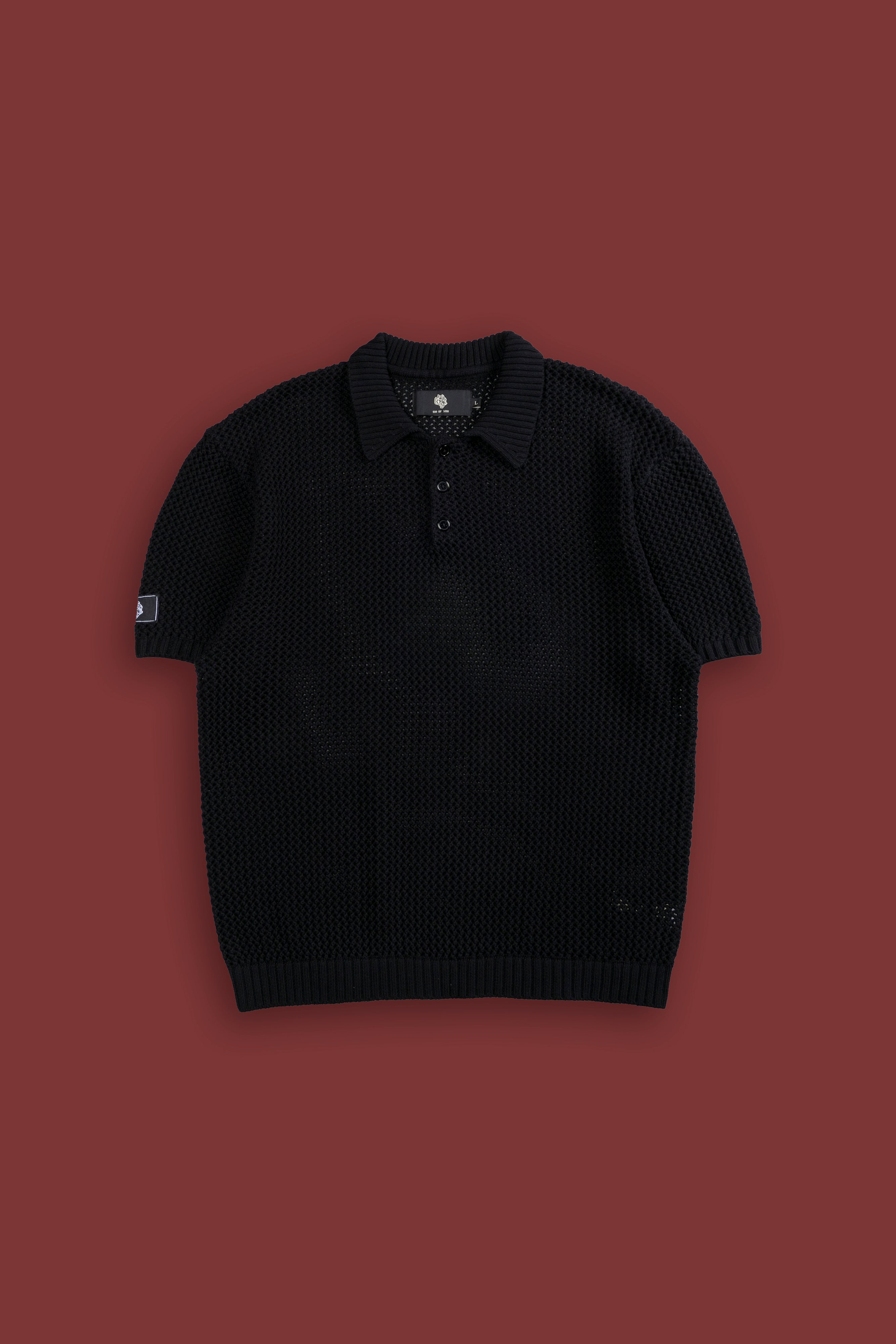 Wolf Patch Claude Knit Polo in Black