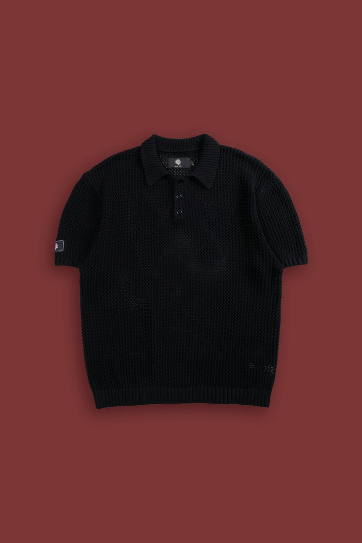 Wolf Patch Claude Knit Polo in Black