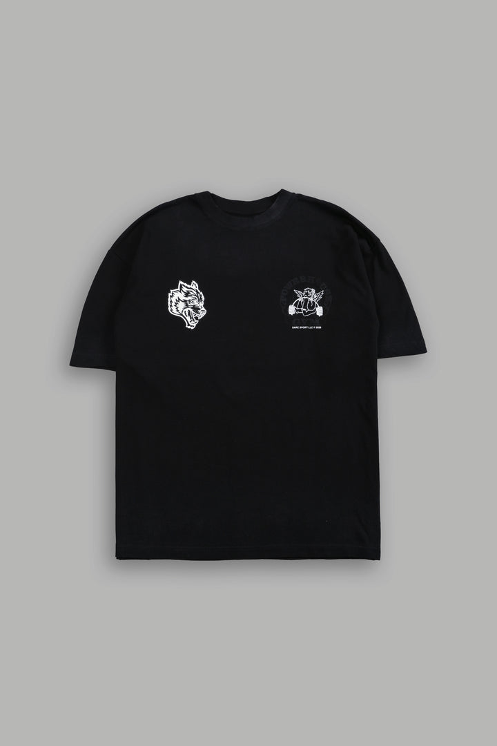 Powerhouse of the Cherub Unisex Premium Oversized Tee in Black Drift Wash