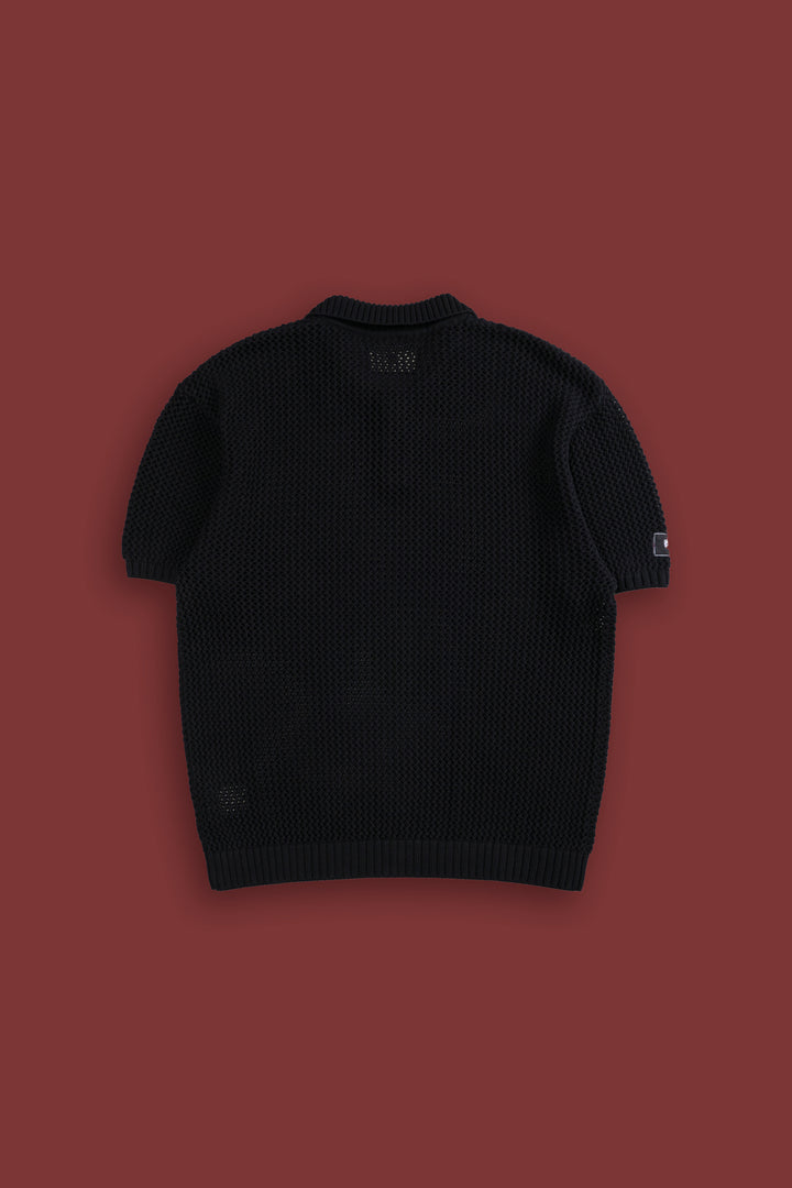 Wolf Patch Claude Knit Polo in Black