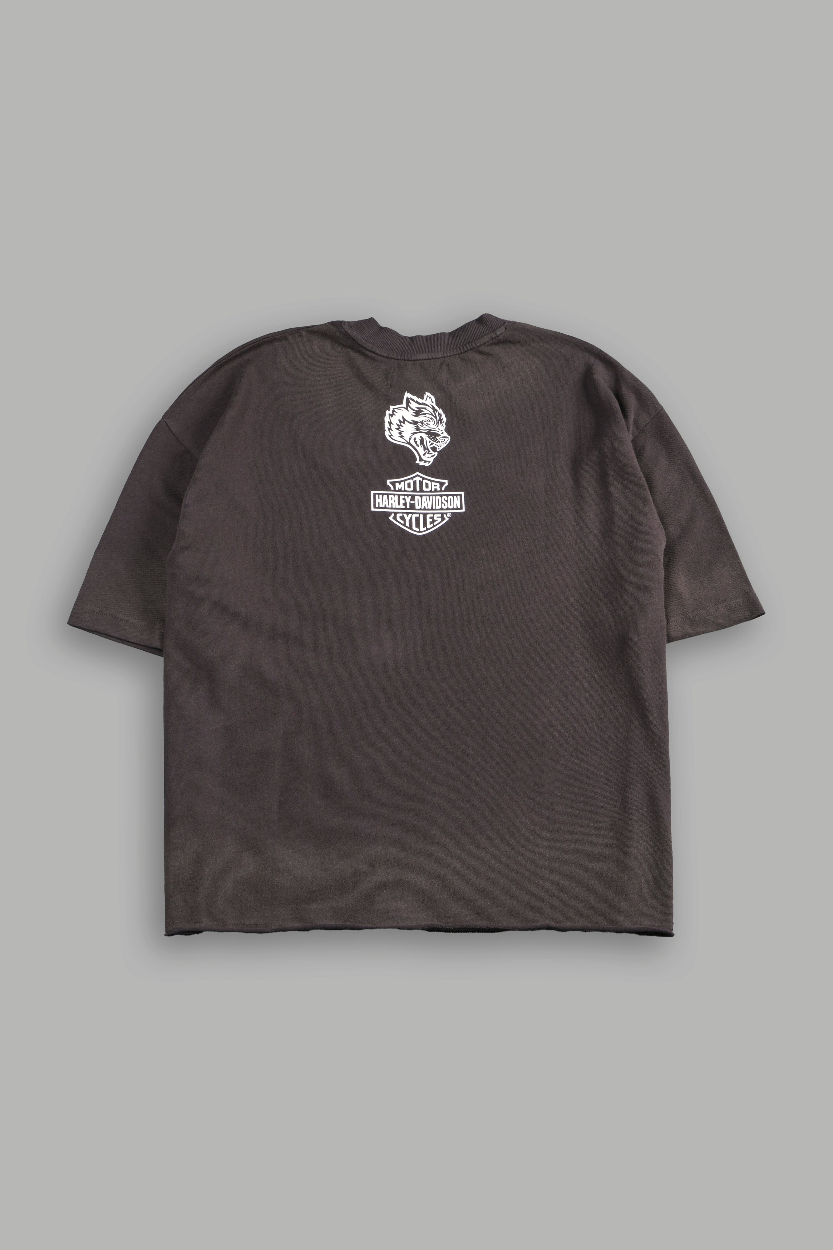 H-D Eagle And Skull Premium Raw Hem Box Cut Tee in Darc Brown Drift Wash
