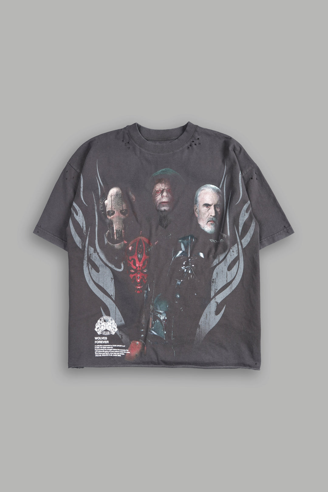 Dark Order Distressed Grunge Mid Length Raw Hem Tee V2 in Wolf Gray
