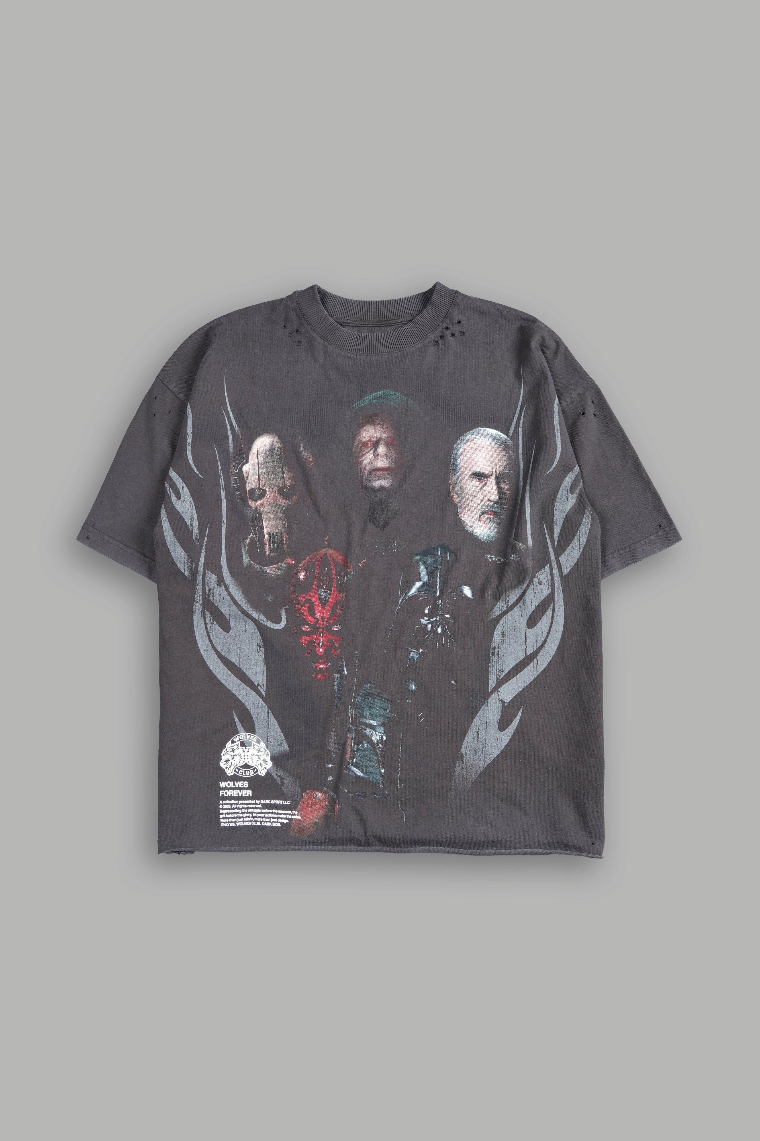 Dark Order Distressed Grunge Mid Length Raw Hem Tee V2 in Wolf Gray