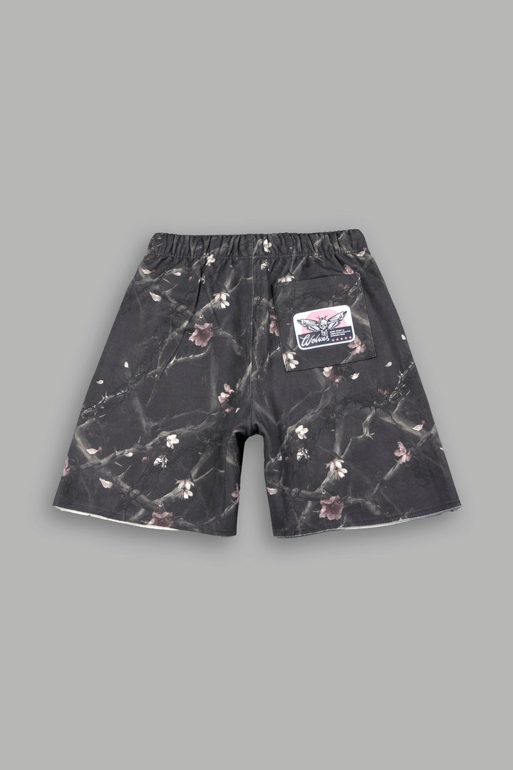 Midnight Bloom Raw Hem Oversized Post Lounge Sweat Shorts In All Of Us Camo