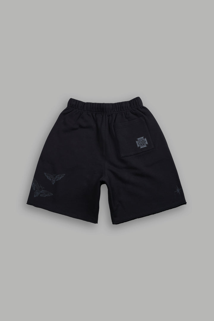 Homage To La Raw Hem Oversized Post Lounge Sweat Shorts in Black