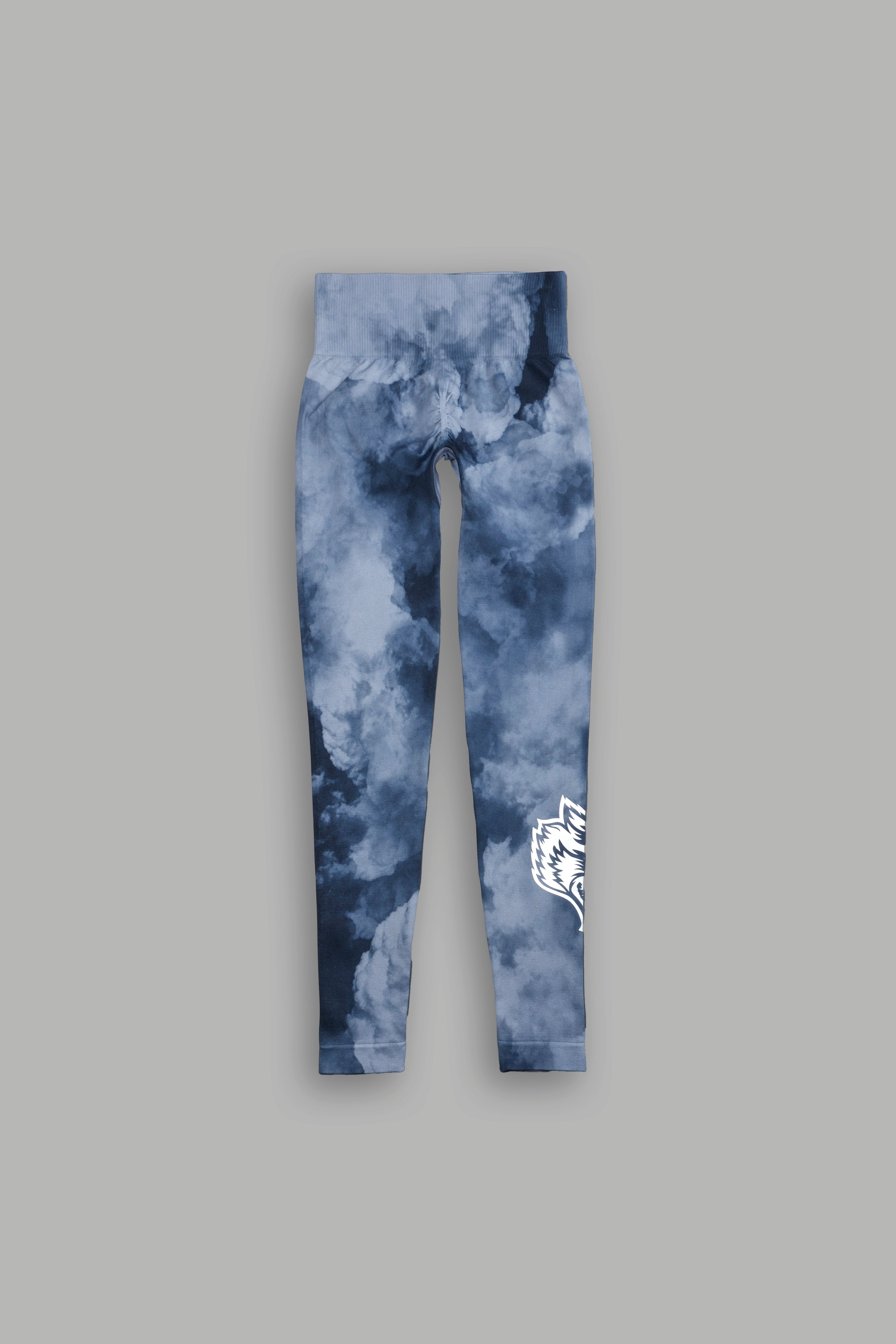 Wolves Pyramid "Everson Seamless" Scrunch Leggings in Darc Blue Big Ghost Clouds