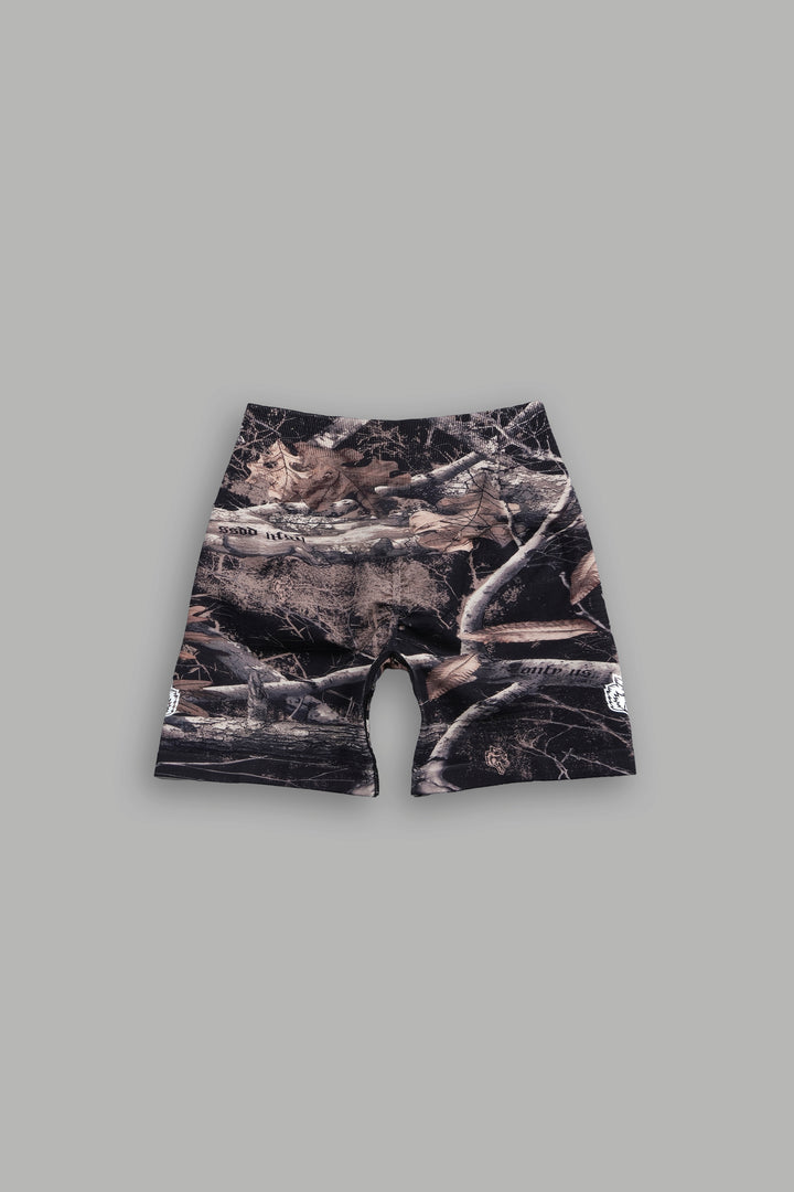 Dual Wolf Everson Seamless "Valencourt" Shorts in Darc Brown Woodland Camo