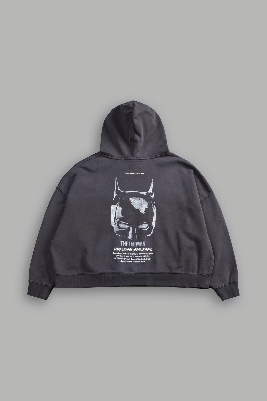 The Batman Forever Grunge "Gage Box Cut" Hoodie in Wolf Gray Drift Wash