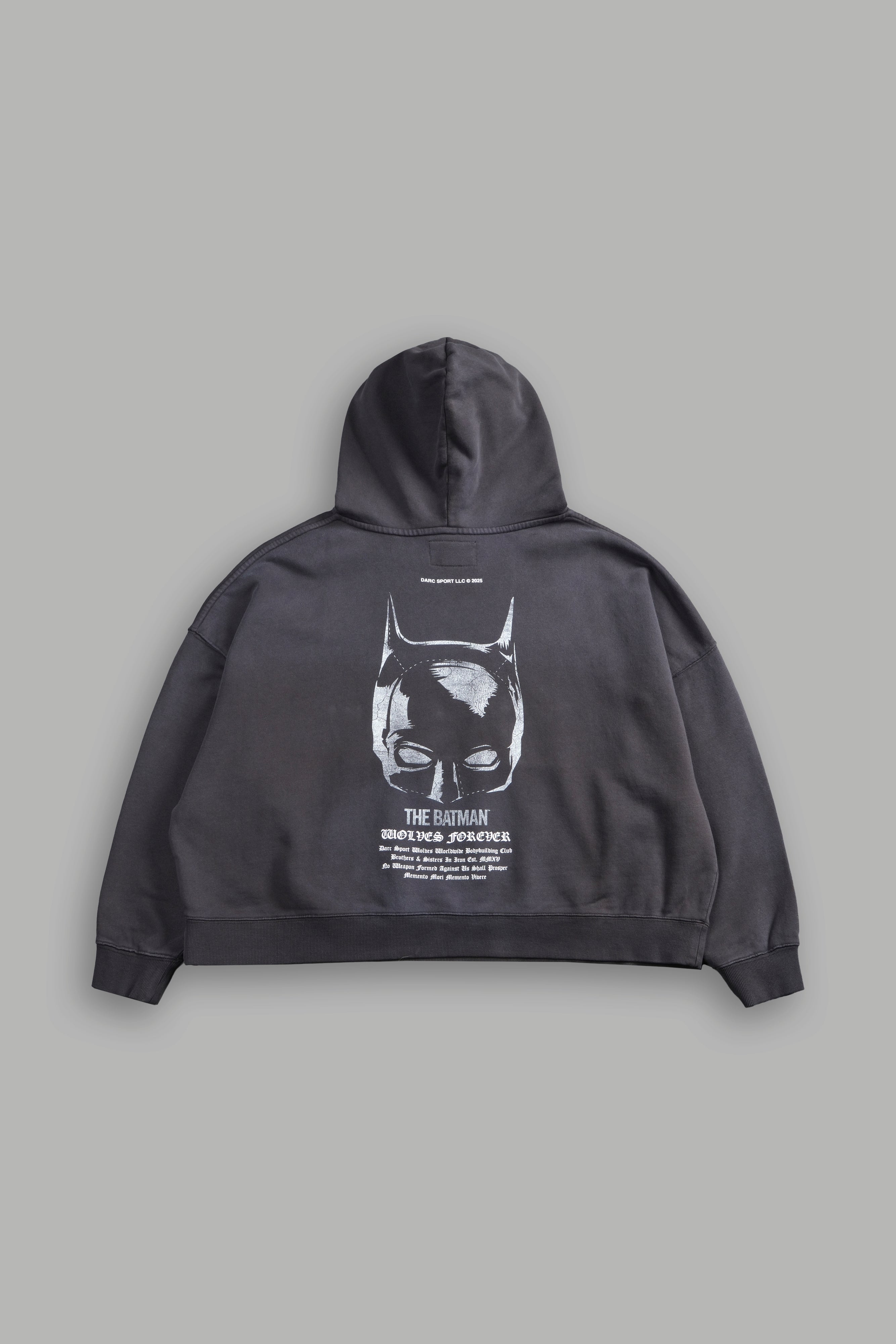 The Batman Forever Grunge "Gage Box Cut" Hoodie in Wolf Gray Drift Wash