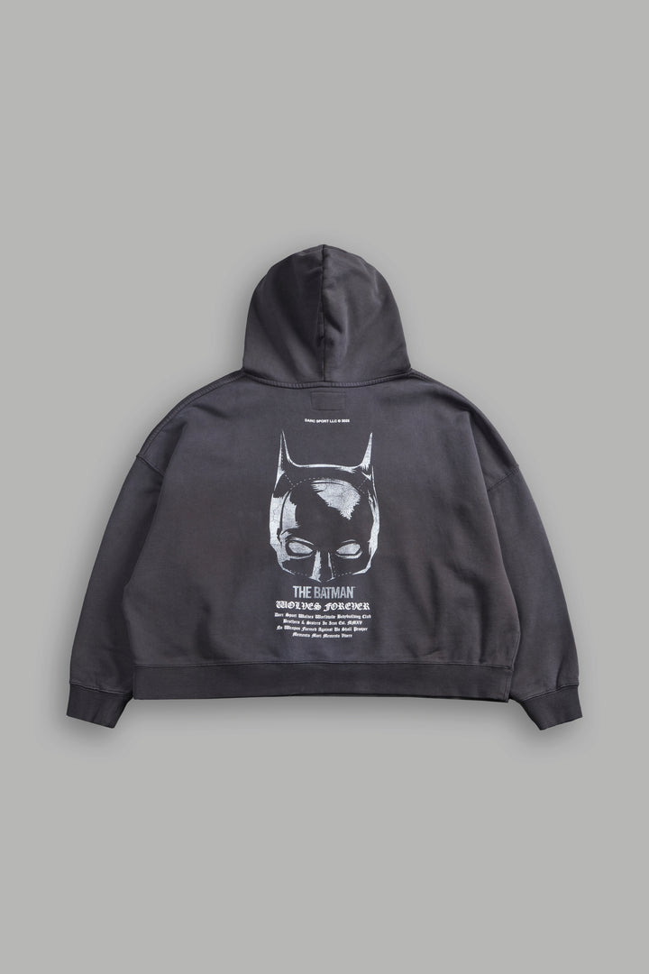The Batman Forever Grunge "Gage Box Cut" Hoodie in Wolf Gray Drift Wash