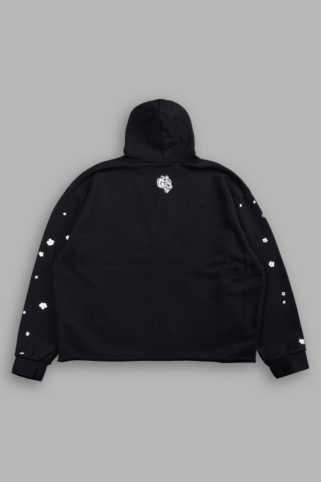Ssddnfgu Bushido Distressed Grunge Mid Length Raw Hem Zip Hoodie in Black