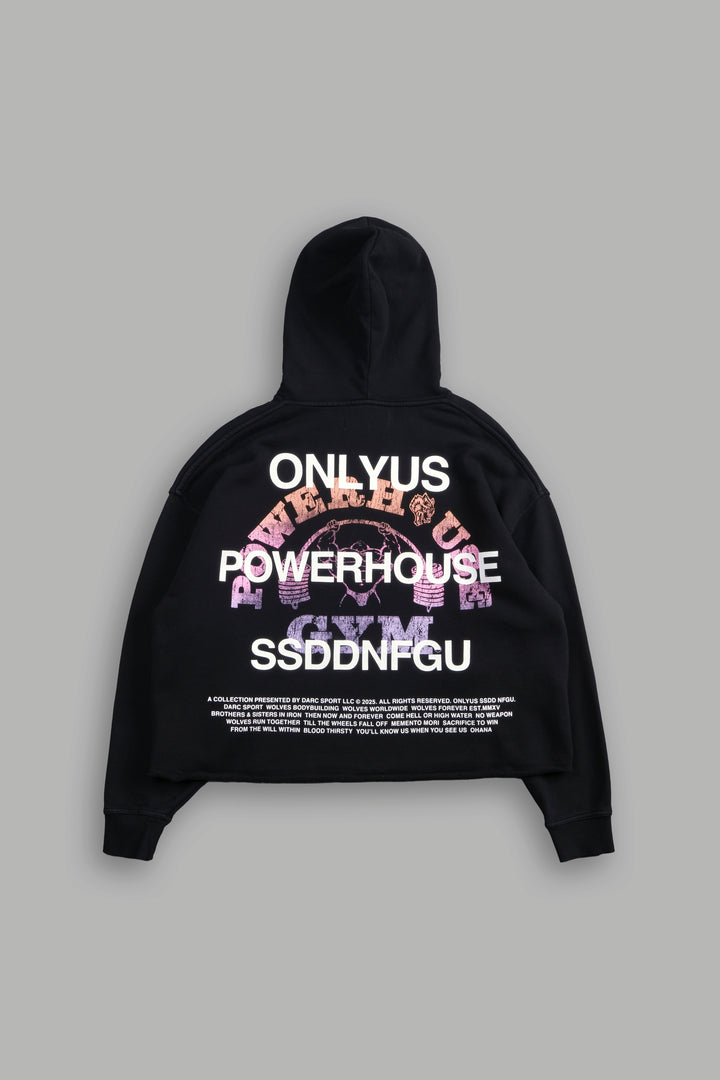 Only Us Gym Raw Hem "Box Cut" Pierce Hoodie in Black