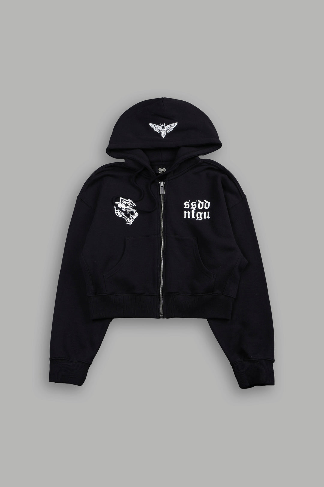 She Wolf Club Sage Cropped Zip Hoodie In Black