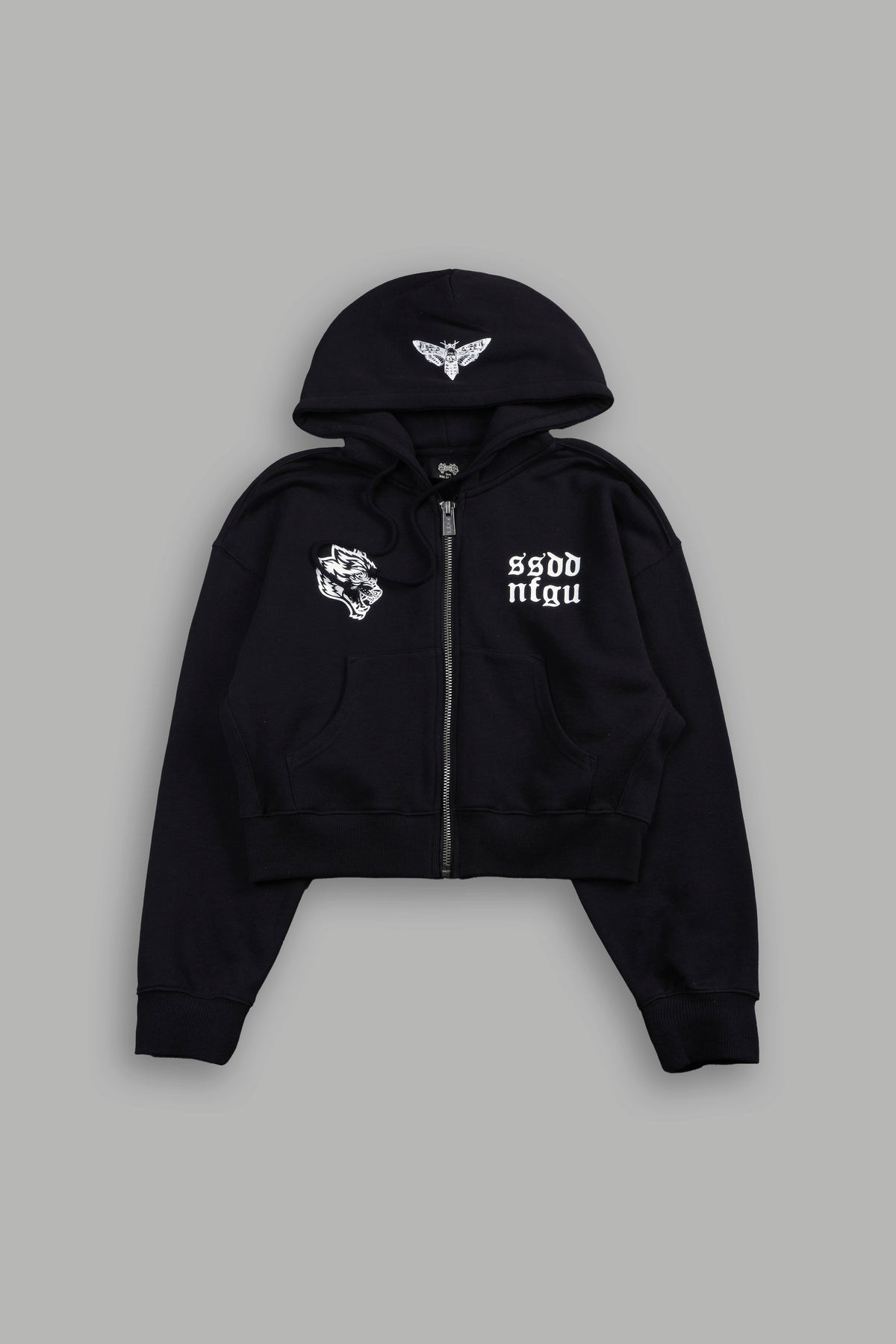She Wolf Club Sage Cropped Zip Hoodie In Black