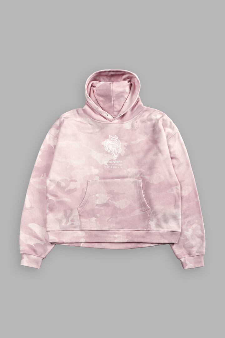 Wolves Have Your Back Unisex "Box Cut" Pierce Hoodie in Blush Vintage Woodland Camo