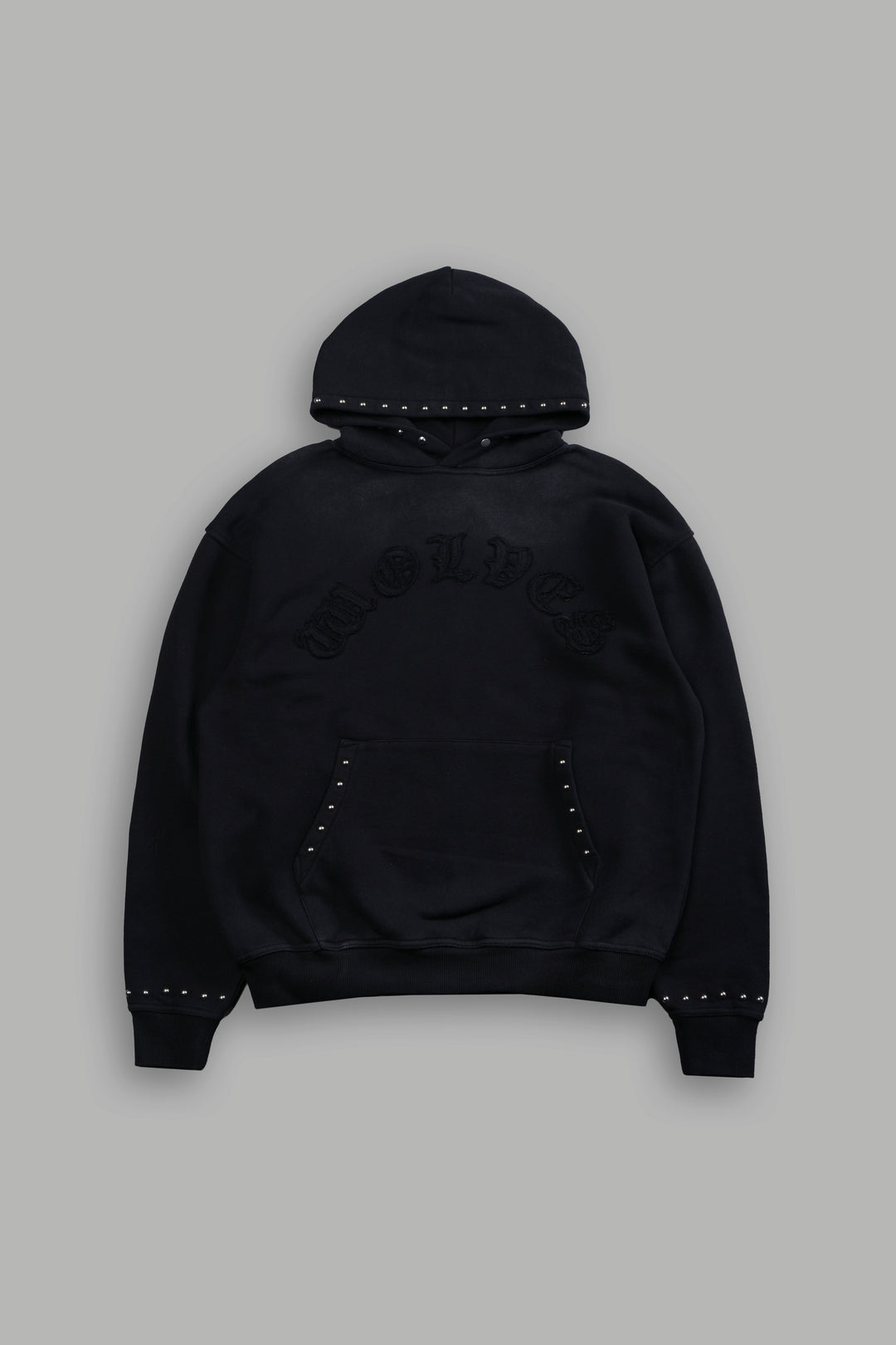Studded Chopper Appliqué Pierce Hoodie in Black Drift Wash