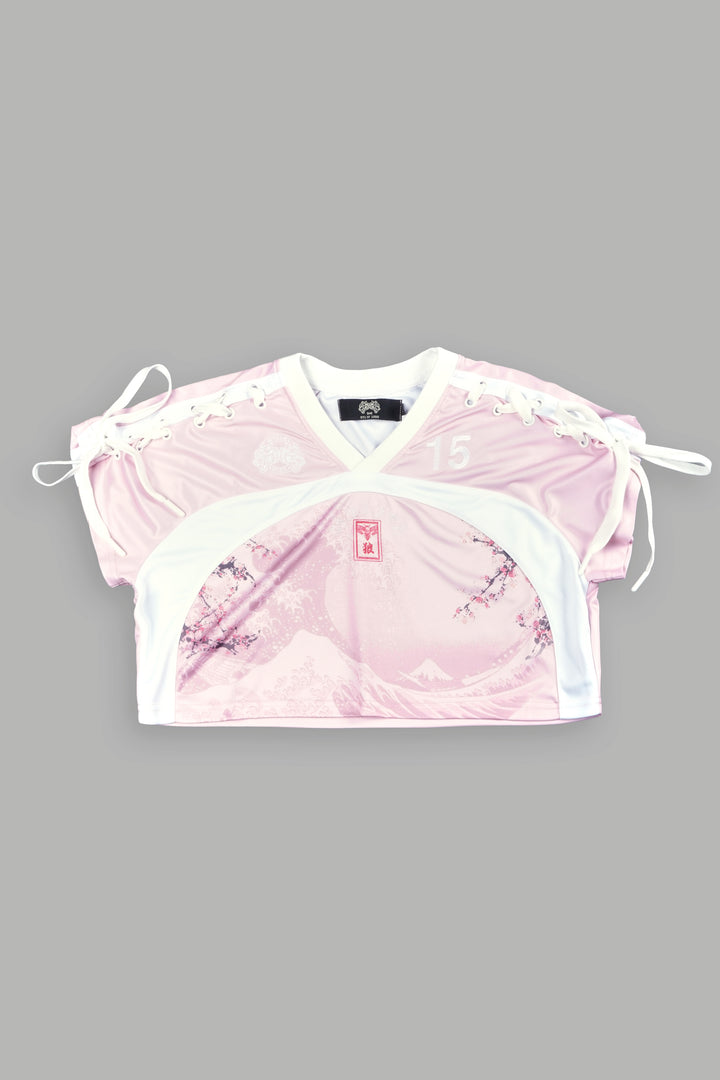She Wave She Laced Crop Jersey Top in Blush Pink