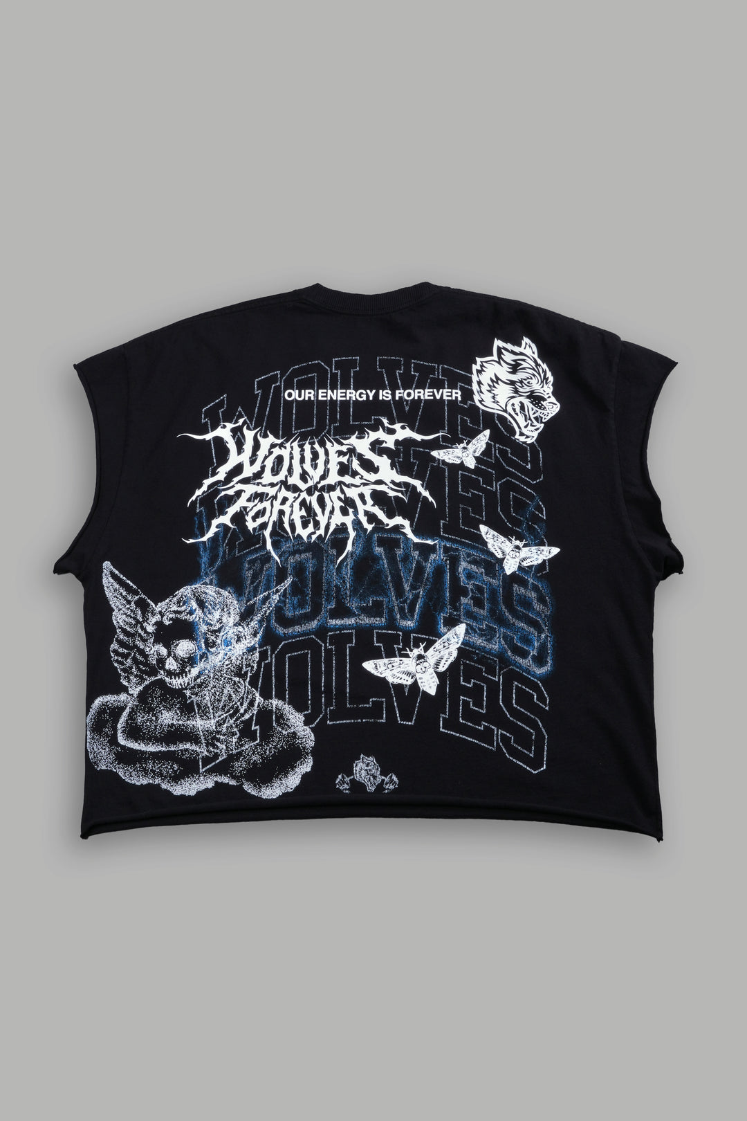 Work In Silence NFGU Grunge Cut-Off Mid Length Raw Hem Tee in Black