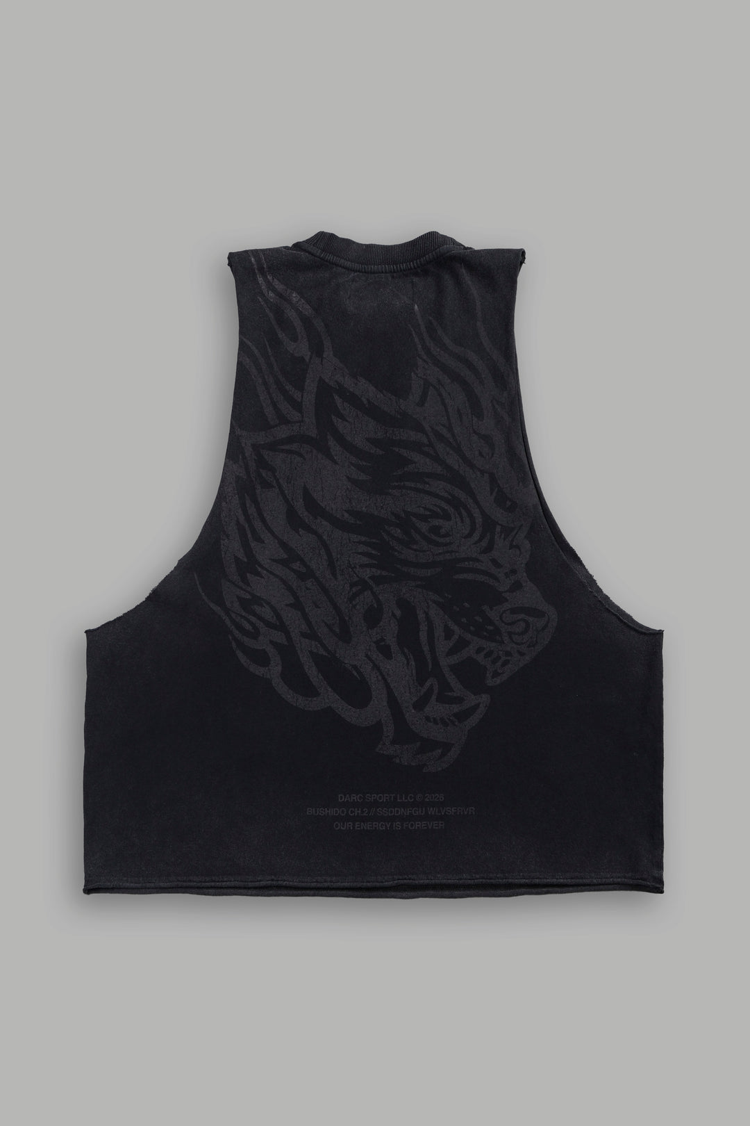 Okami Inferno Grunge Raw Hem Box Cut Tommy Muscle Tee in Black