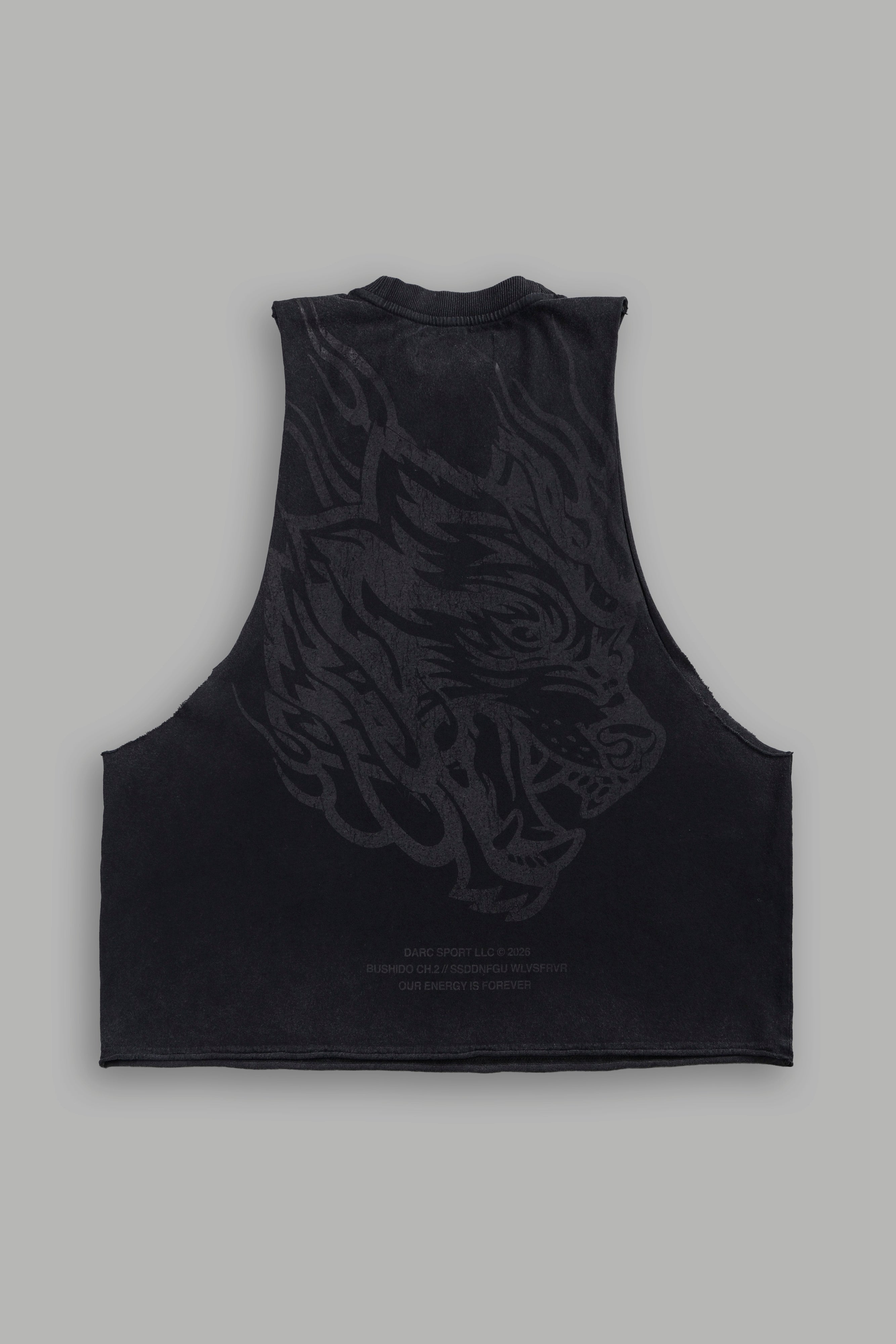 Okami Inferno Grunge Raw Hem Box Cut Tommy Muscle Tee in Black