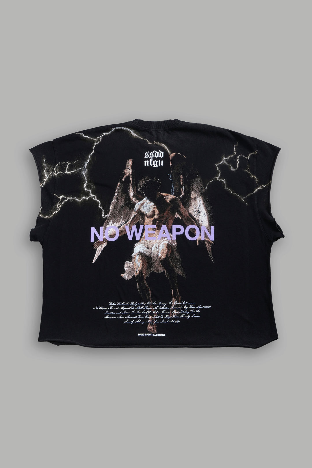 Fallen Angel Grunge Cut-Off Tee in Black