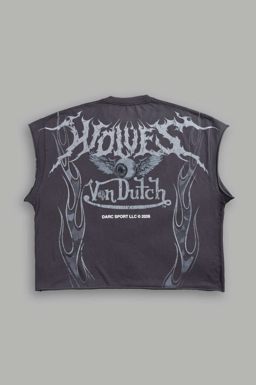 Take-Off Grunge Cut-Off Mid-Length Raw Hem Tee in Wolf Gray