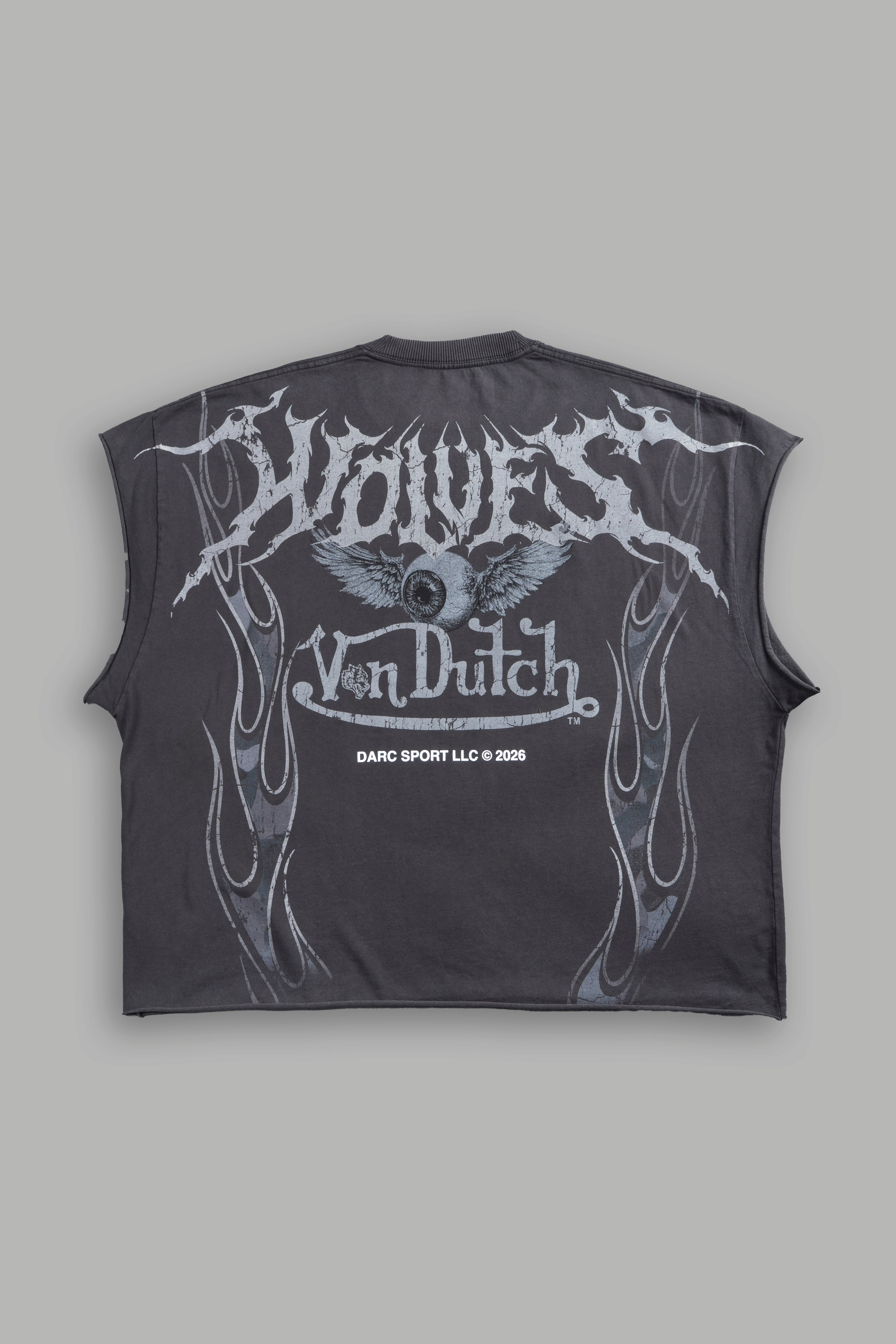 Take-Off Grunge Cut-Off Mid-Length Raw Hem Tee in Wolf Gray