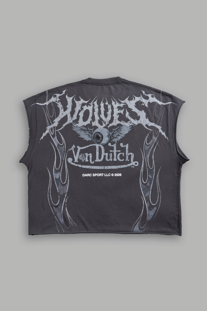Take-Off Grunge Cut-Off Mid-Length Raw Hem Tee in Wolf Gray