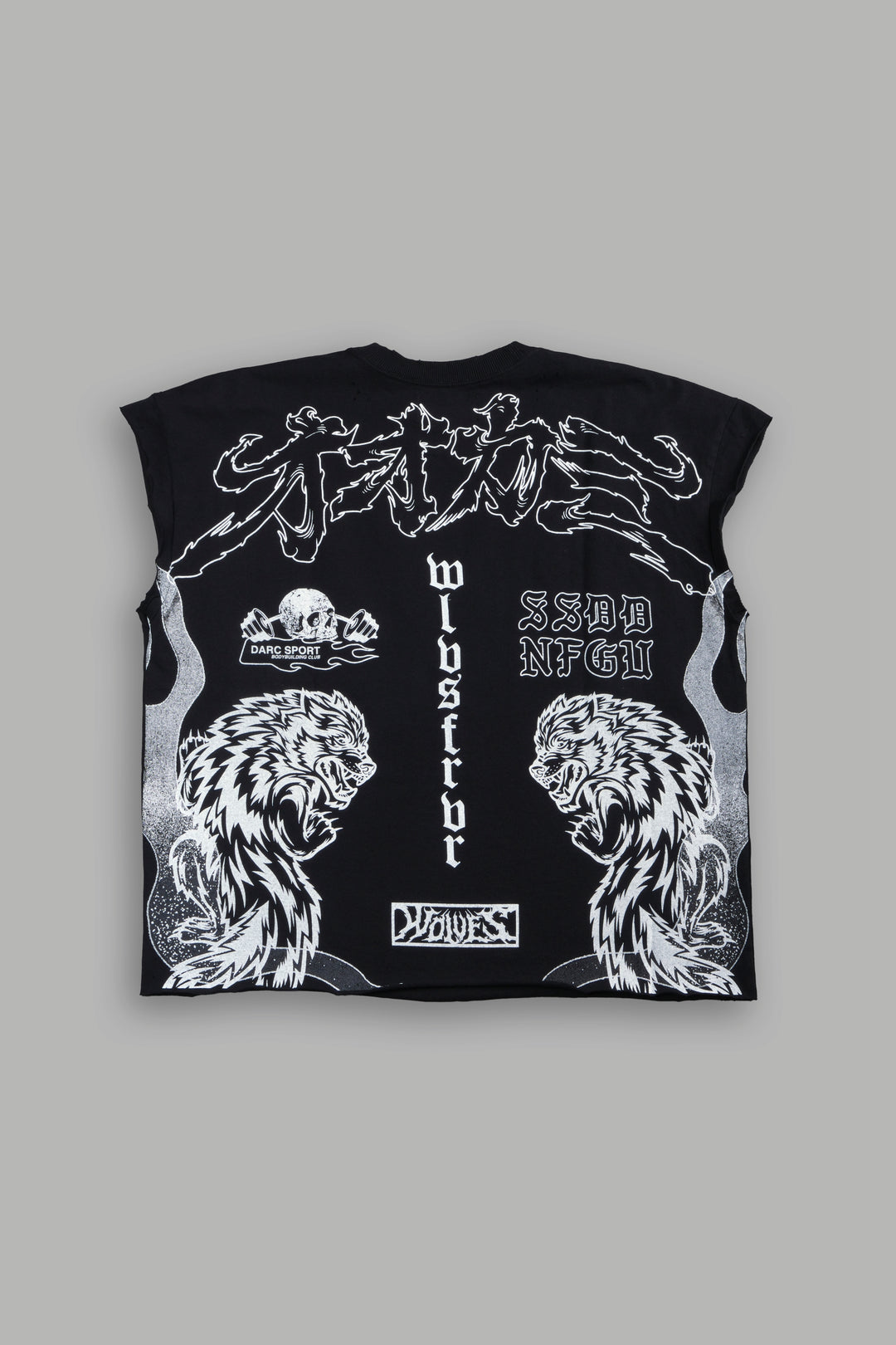 Our Code Distressed Grunge Cut Off Mid Length Raw Hem Tee in Black