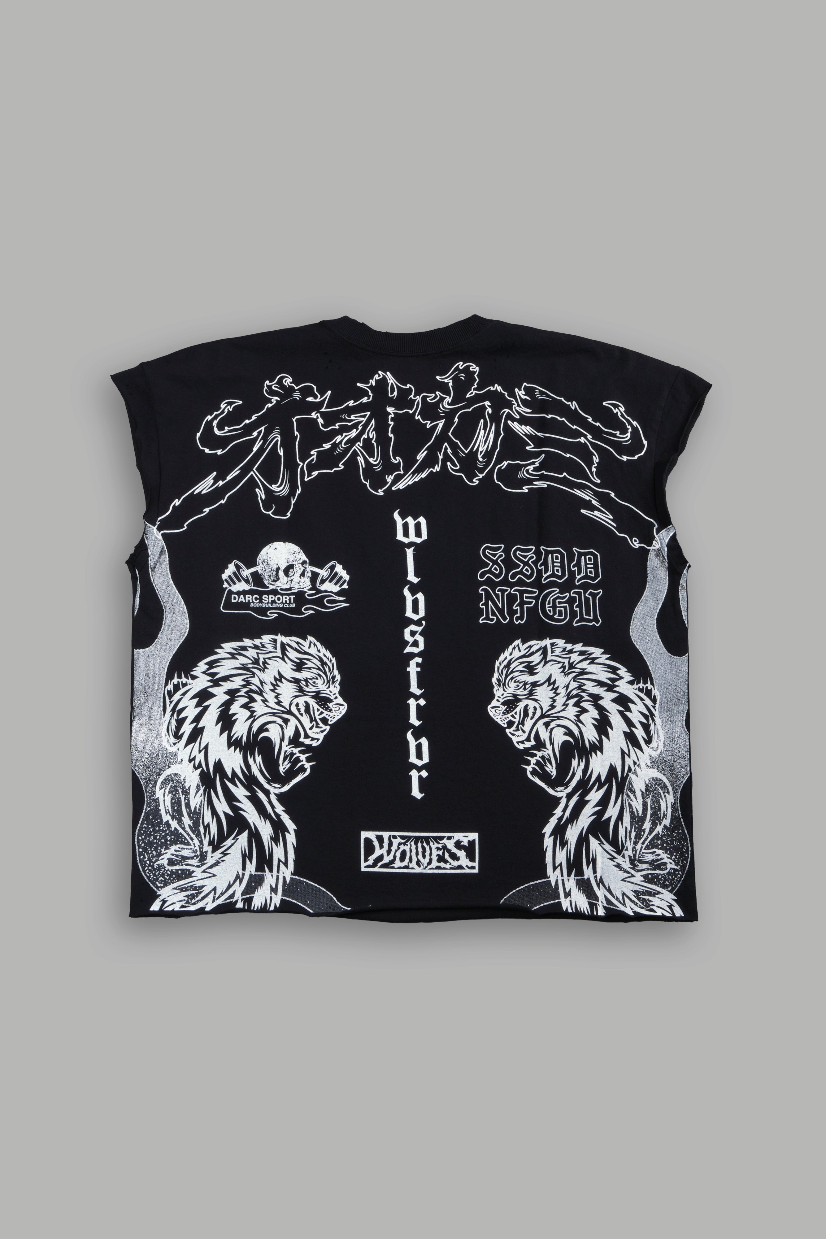 Our Code Distressed Grunge Cut Off Mid Length Raw Hem Tee in Black