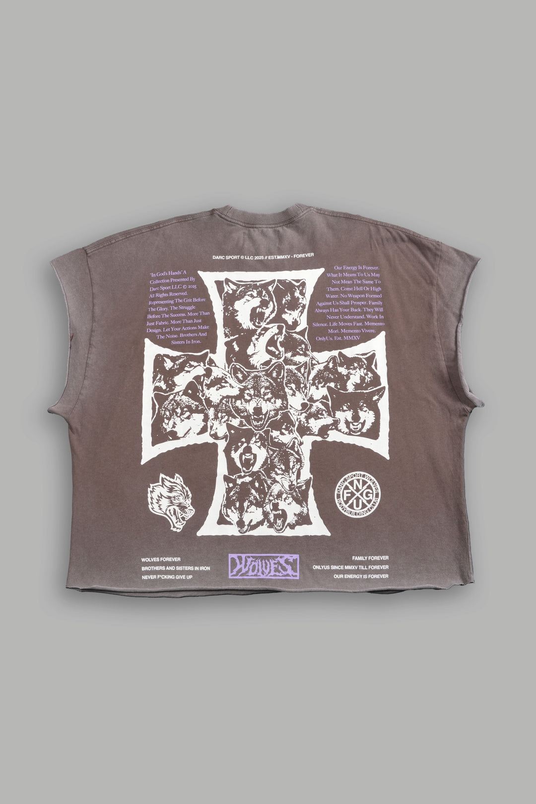 Iron Wolf Pack Grunge Cut-Off Tee in Mojave Brown