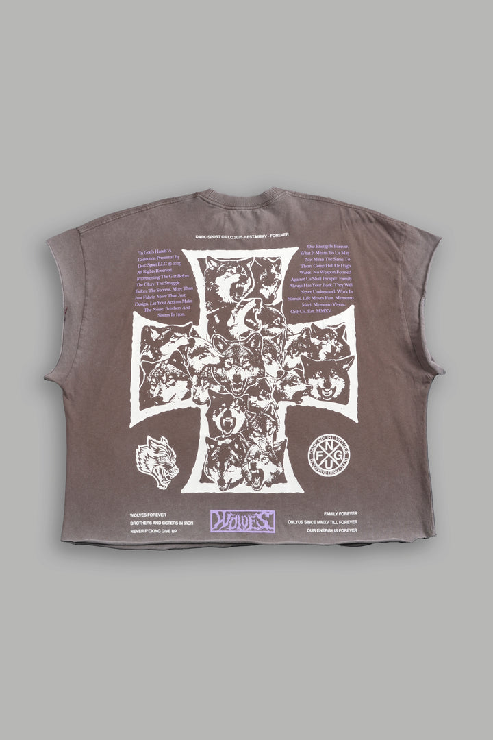 Iron Wolf Pack Grunge Cut-Off Tee in Mojave Brown